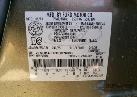 2013 Ford Edge Sel from USA, damaged, VIN 2FMDK4JC7DBB76393